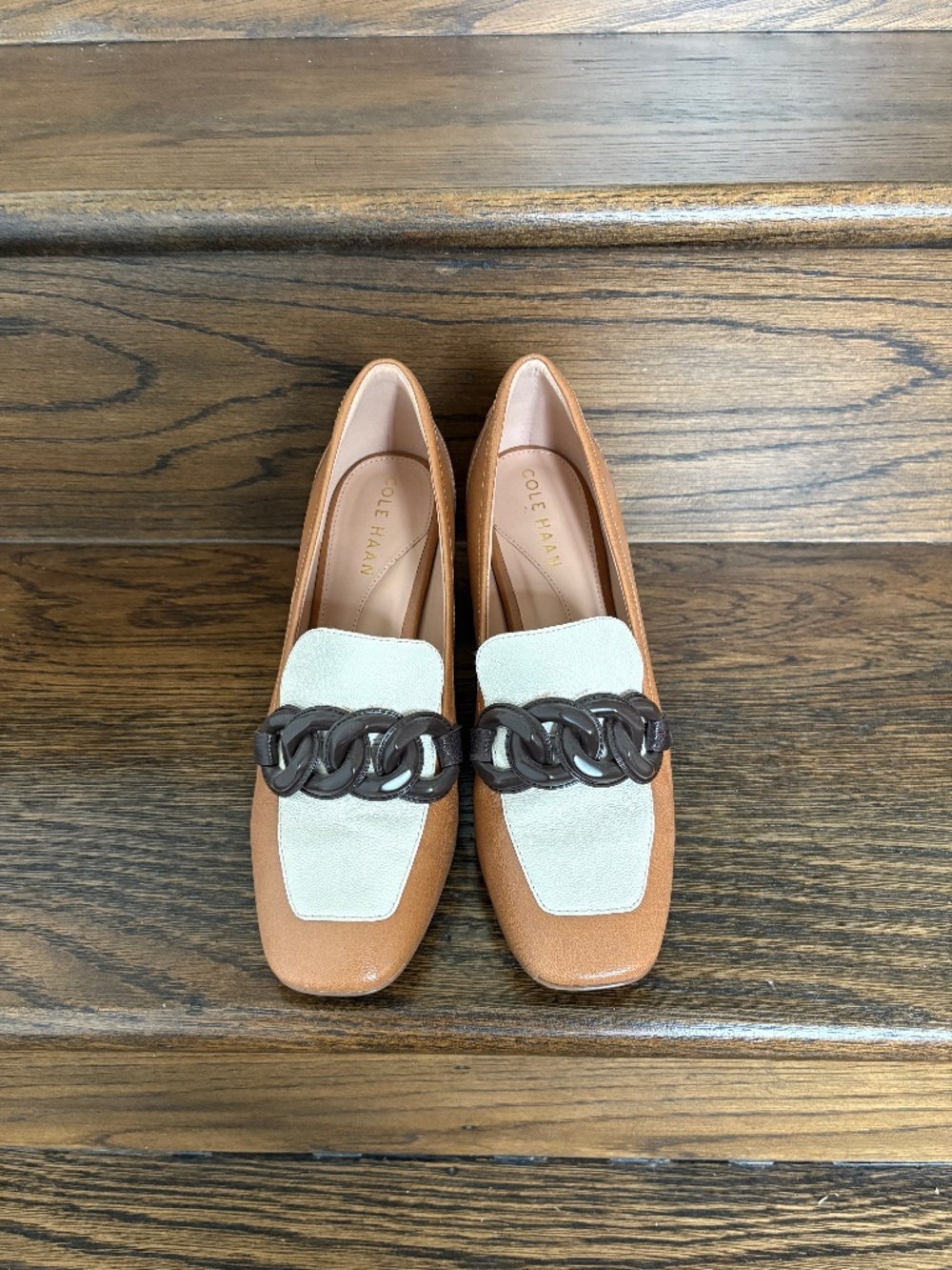 Cole Haan Chrystie Square Chain Loafer Leather Block Heel